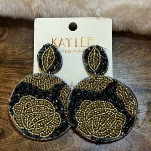 Black and Gold Seed Bead Statement Earrings